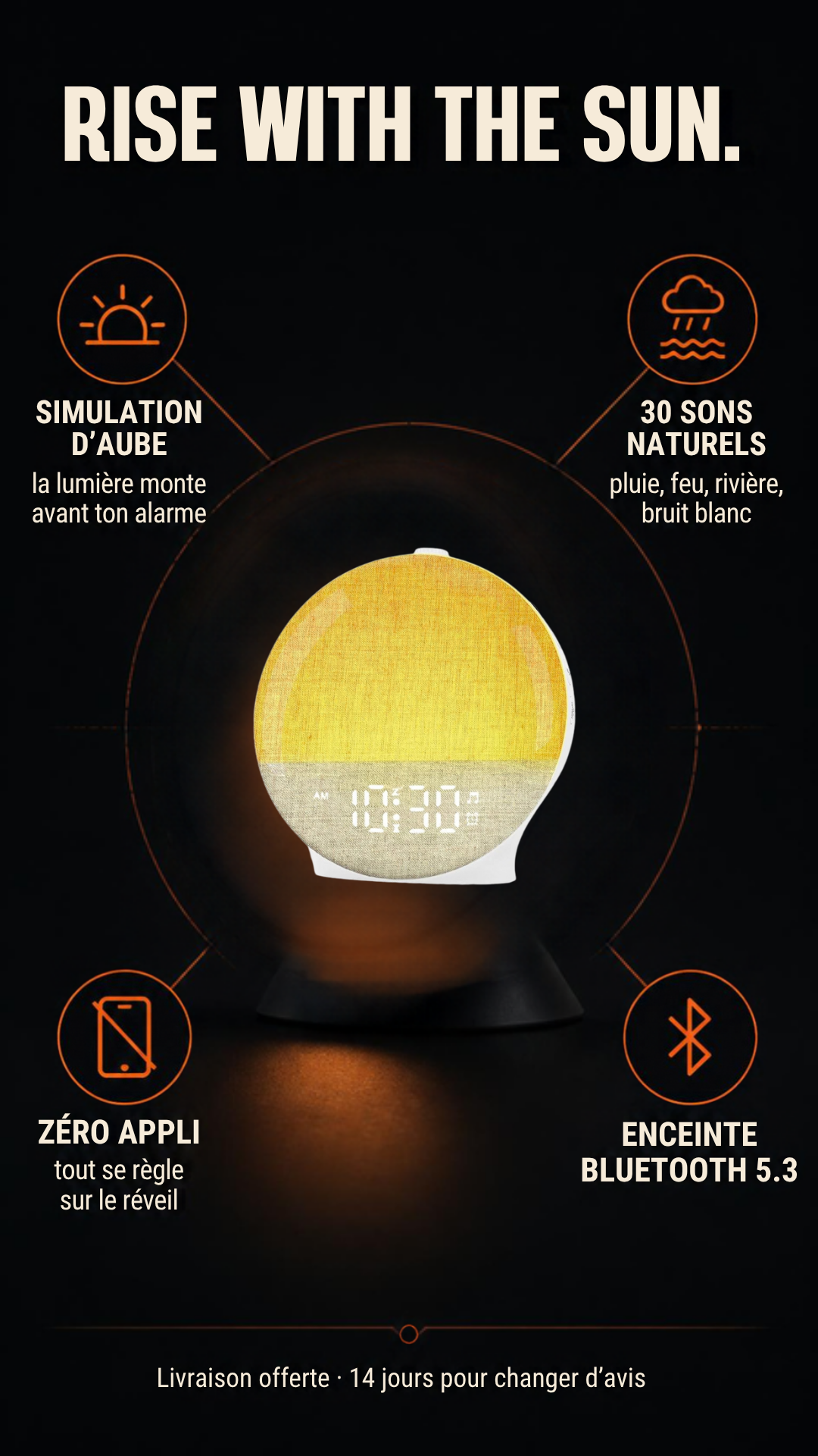 Wildwake : simulation d'aube, 30 sons naturels, zéro appli, enceinte Bluetooth 5.3