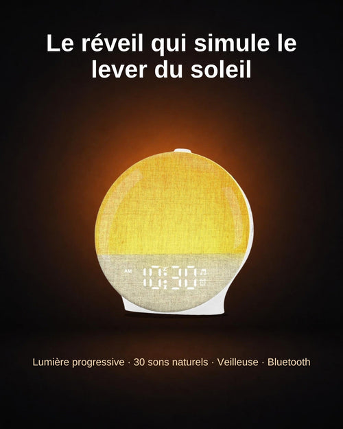 Réveil Wildwake Sunrise allumé, le réveil qui simule le lever du soleil